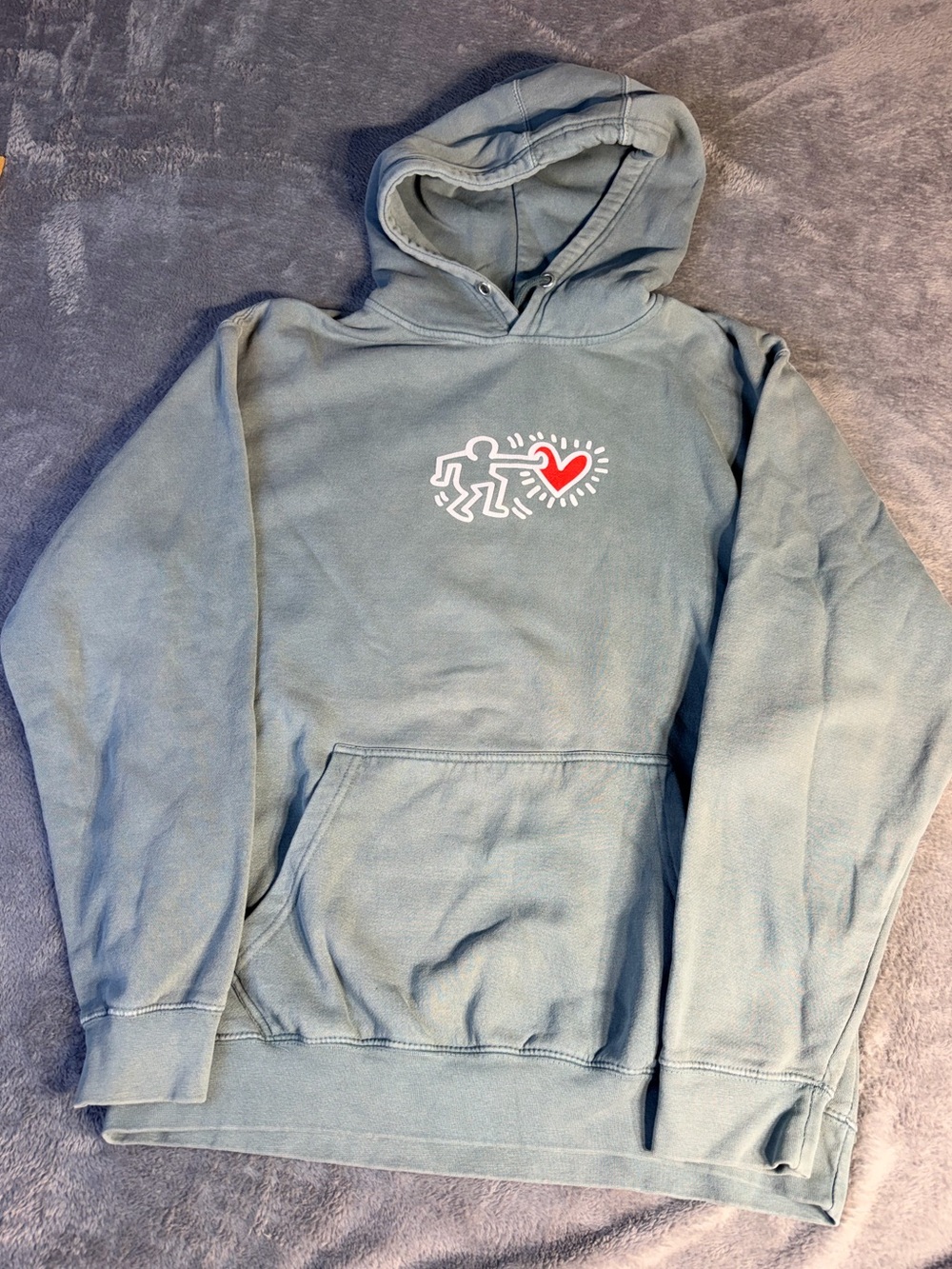 Keith Haring Graphic Hoodie Pullover Sweatshirt with Heart Logo